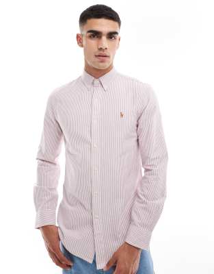 Polo Ralph Lauren Polo Ralph Lauren icon logo slim fit stripe oxford shirt in burgundy/white-Red