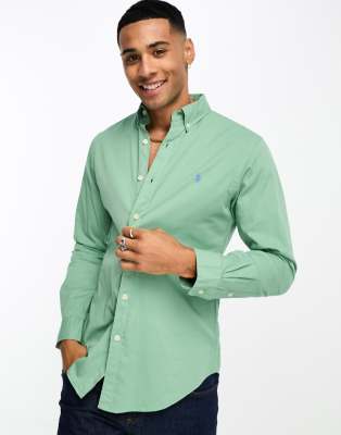 Polo Ralph Lauren icon logo slim fit twill shirt in light green - ASOS Price Checker