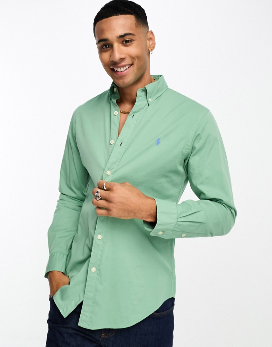 Polo Ralph Lauren icon logo slim fit twill shirt in light green