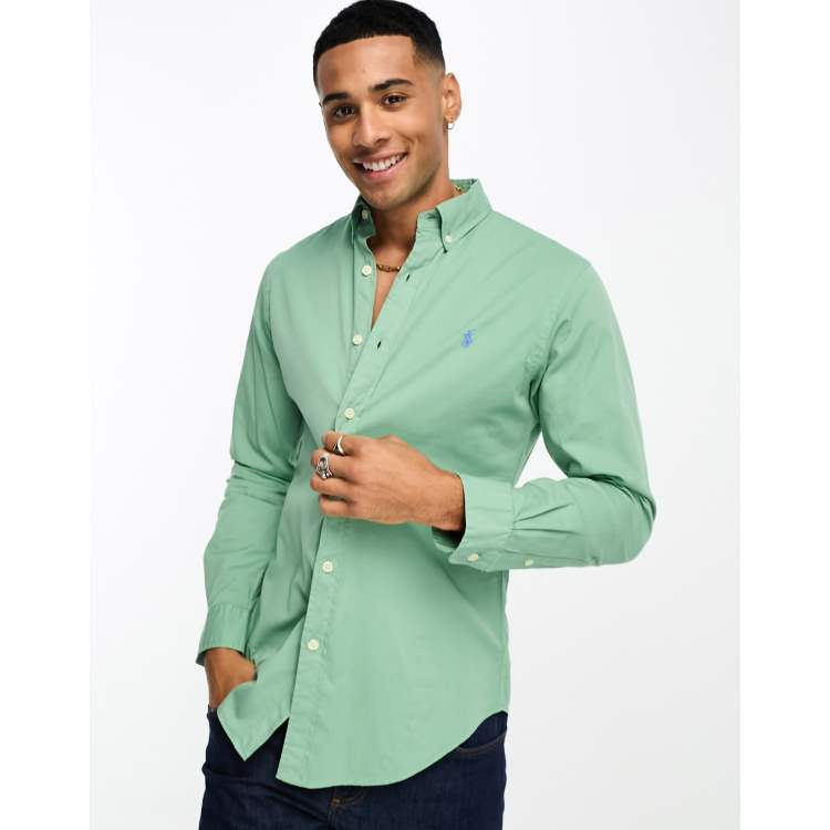 Polo Ralph Lauren icon logo slim fit twill shirt in light green