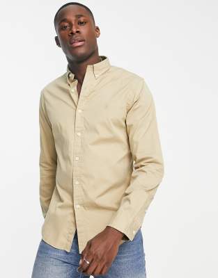 Polo Ralph Lauren icon logo slim fit twill shirt in tan | ASOS