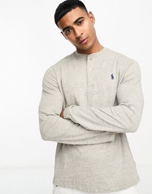 Polo Ralph Lauren icon logo slub jersey classic oversized fit long sleeve henley top in grey marl