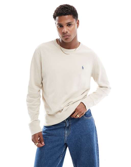 Polo Ralph Lauren icon logo spa terry sweatshirt in stone, 3 of 4