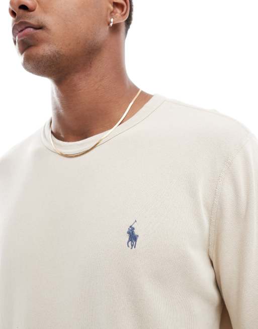 Polo Ralph Lauren icon logo spa terry sweatshirt in stone, 4 of 4