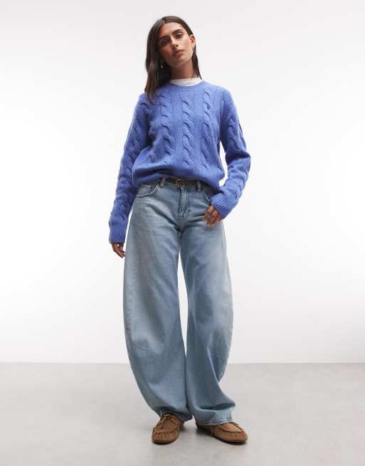 Polo Ralph Lauren icon logo straight fit exploded cable knit jumper in blue, 3 of 4