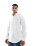 [Polo Ralph Lauren] Polo Ralph Lauren icon logo stripe oxford shirt custom fit in white/blue M White/blue