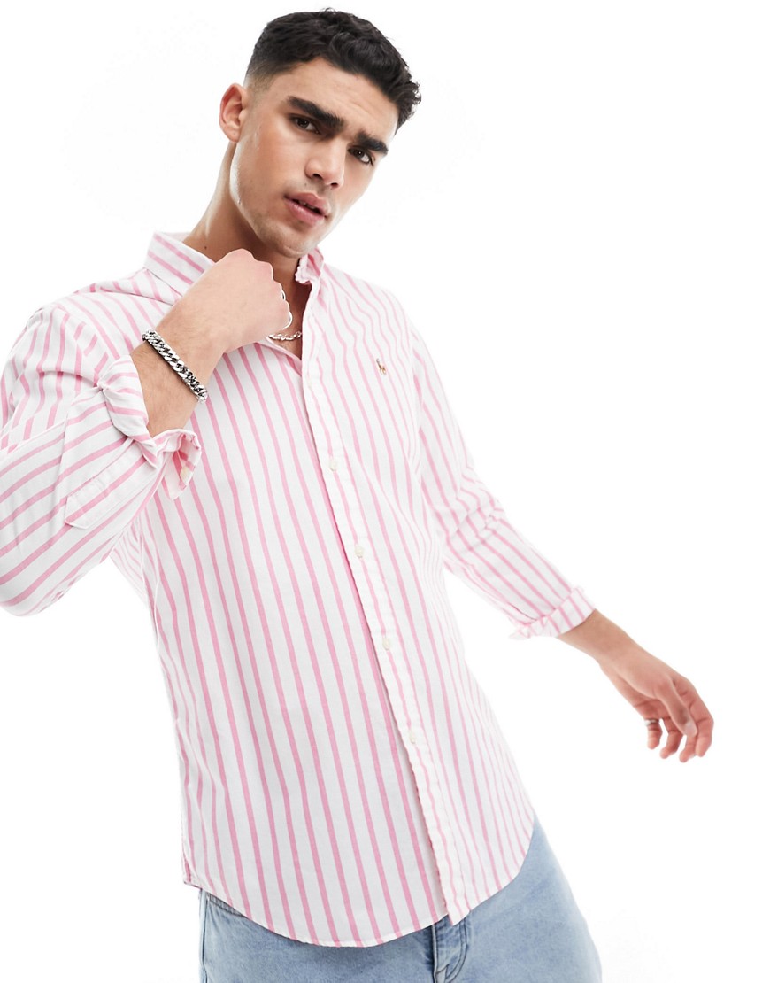 Polo Ralph Lauren icon logo stripe oxford shirt custom regular fit in pink/white