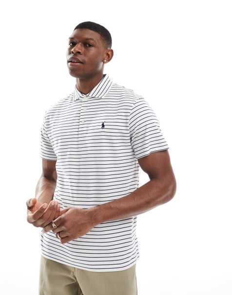 Polo Ralph Lauren icon logo stripe pima cotton polo custom fit in white/navy - view 1