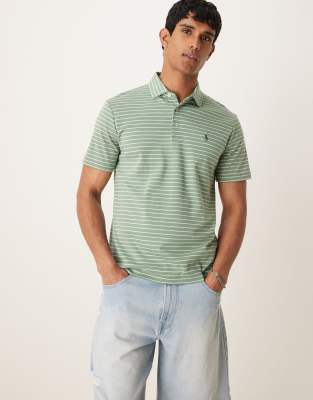 [Polo Ralph Lauren] Polo Ralph Lauren icon logo stripe pima cotton polo in light green/white L Light Green/White