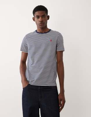 Polo Ralph Lauren Men's Navy Icon Logo Stripe Pima Cotton T-Shirt Custom Fit In