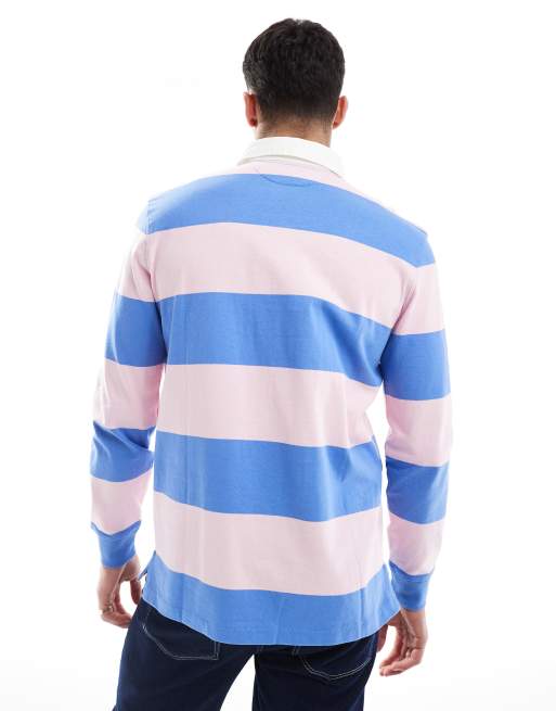 Polo Ralph Lauren icon logo stripe rugby polo in pink/blue, 2 of 4