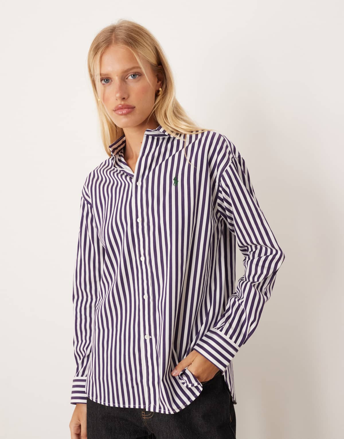 Polo Ralph Lauren icon logo stripe shirt in purple and white