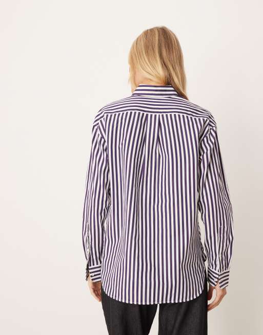 Polo Ralph Lauren icon logo stripe shirt in purple and white, 2 of 4