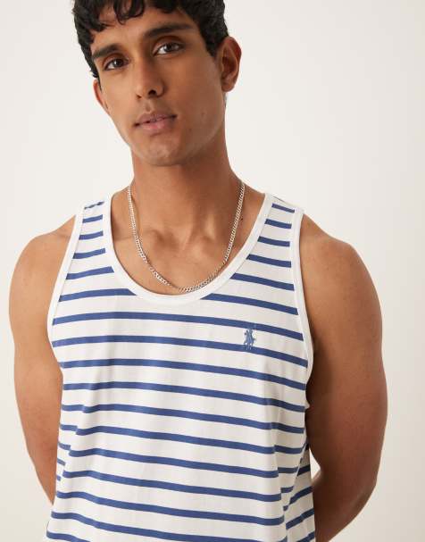 Polo Ralph Lauren icon logo stripe singlet in white/blue - view 1
