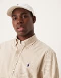 [Polo Ralph Lauren] Polo Ralph Lauren icon logo stripe stretch poplin shirt custom fit in beige/white-Neutral L Beige/white