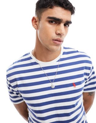 Polo Ralph Lauren icon logo stripe t-shirt classic fit in blue/white