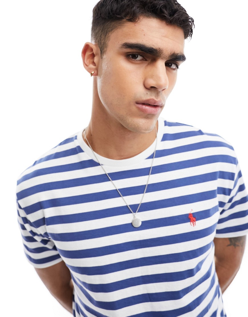 Polo Ralph Lauren icon logo stripe t-shirt classic fit in blue/white
