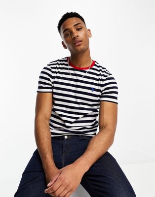 Polo Ralph Lauren icon logo stripe t-shirt custom fit in navy/white