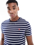 [Polo Ralph Lauren] Polo Ralph Lauren icon logo stripe t-shirt custom fit in navy/white S Navy/white