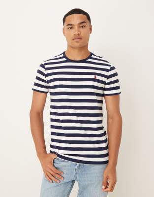 Polo Ralph Lauren icon logo stripe t-shirt custom fit in white/navy