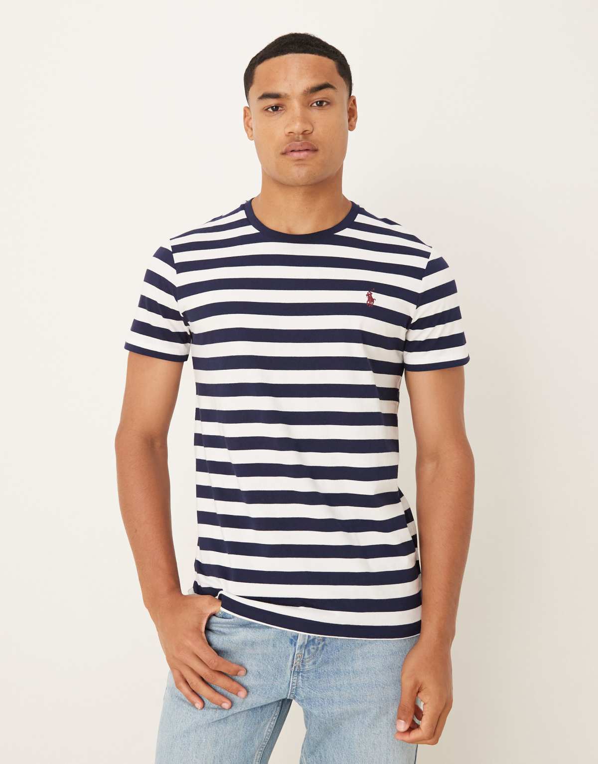 Polo Ralph Lauren icon logo stripe t-shirt custom fit in white/navy