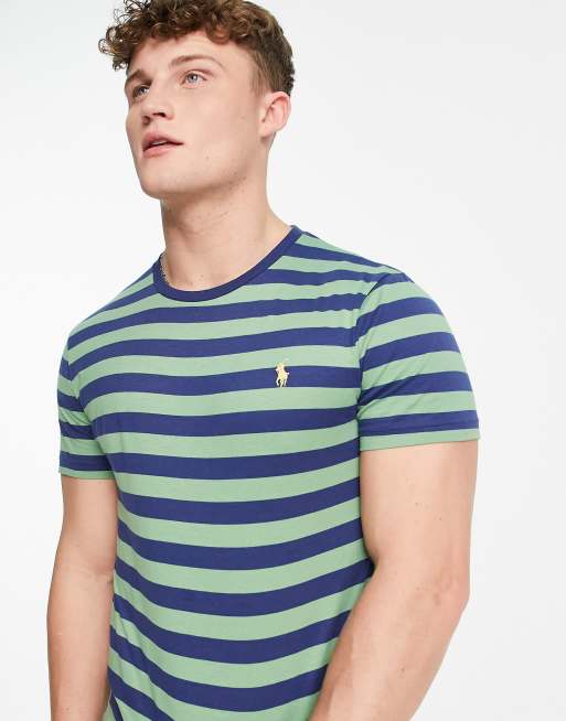 Polo Ralph Lauren icon logo stripe t-shirt in green/navy | ASOS