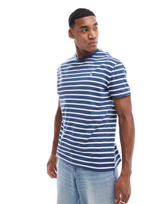 Polo Ralph Lauren - icon logo stripe t-shirt in mid blue/white