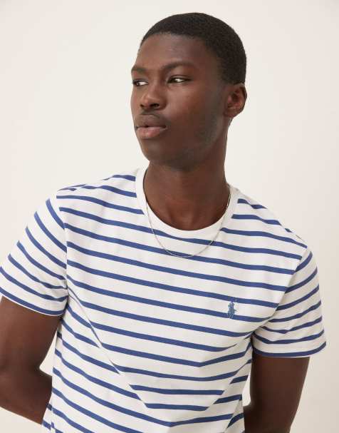 Polo Ralph Lauren icon logo stripe t-shirt in white/blue - view 1