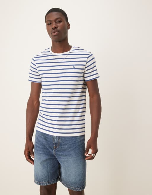 Polo Ralph Lauren icon logo stripe t-shirt in white/blue, 3 of 4