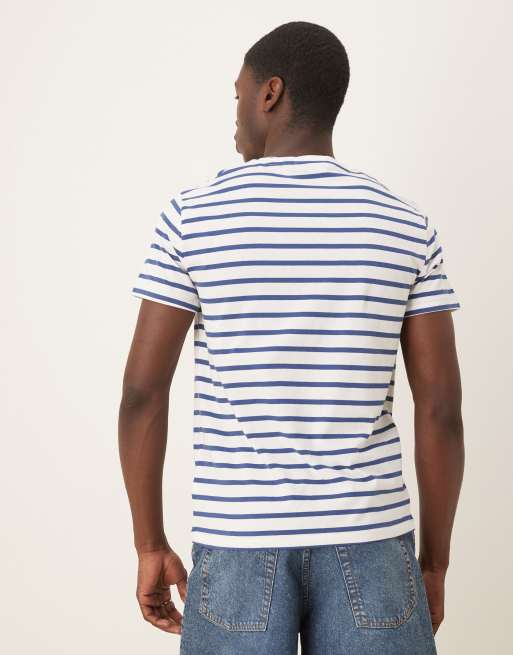 Polo Ralph Lauren icon logo stripe t-shirt in white/blue, 4 of 4