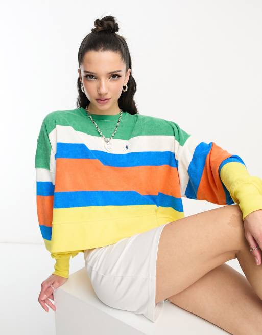 Champion rainbow shop stripe cropped sweatshirt