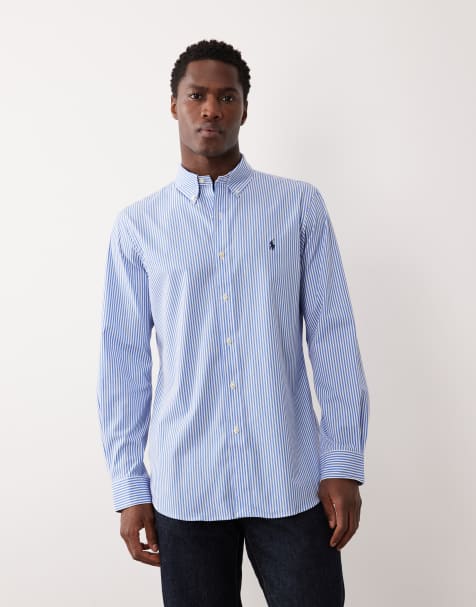 Polo Ralph Lauren icon logo striped shirt in light blue - view 1