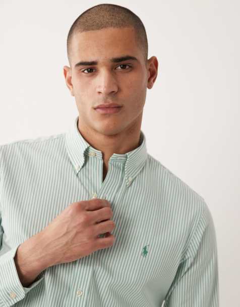 Polo Ralph Lauren icon logo striped shirt in light green - view 1