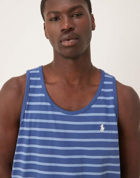 Polo Ralph Lauren icon logo striped singlet in blue - view 1