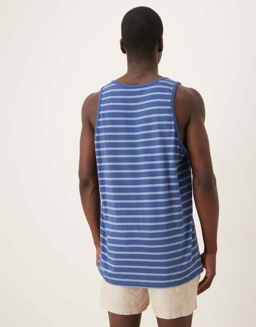 Polo Ralph Lauren icon logo striped singlet in blue, 3 of 4