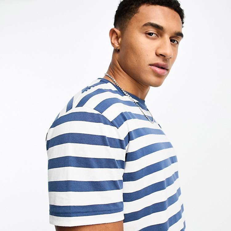 Polo Lauren icon logo striped spa jersey T-shirt classic fit in blue/cream | ASOS