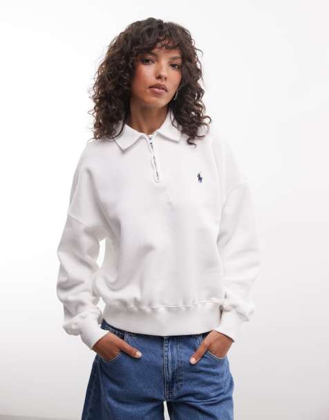 Polo Ralph Lauren icon logo sweatshirt i relaxed fit med 1/4-dragkedja i vitt - view 1
