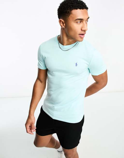 Polo Ralph Lauren icon logo t-shirt custom fit in aqua blue