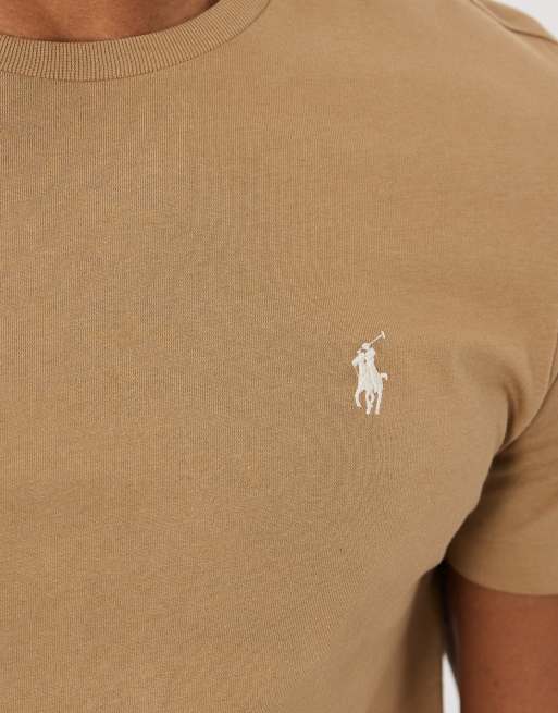 Polo Ralph Lauren icon logo t-shirt custom slim fit in tan, 4 of 5