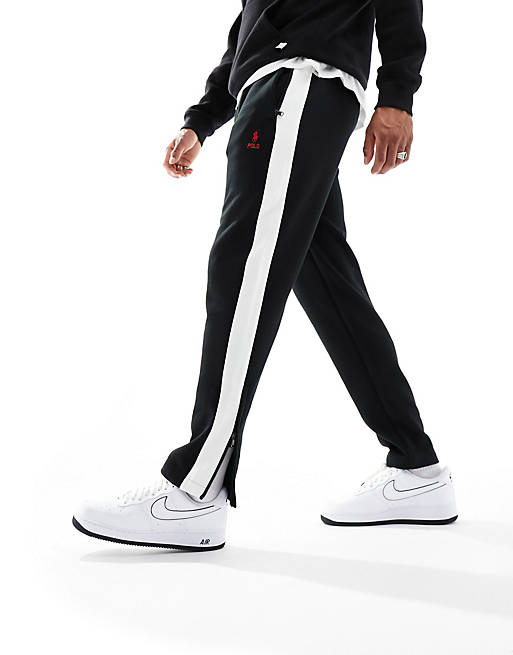Polo Ralph Lauren icon logo taped double knit sweat joggers in black | ASOS