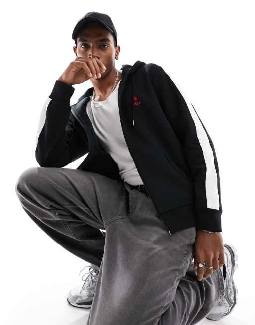 Polo Ralph Lauren icon logo taped full zip hoodie in black (part of a set)