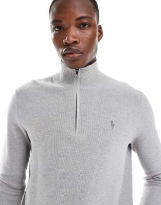 Polo Ralph Lauren Polo Ralph Lauren icon logo texture cotton knit half zip jumper in grey marl