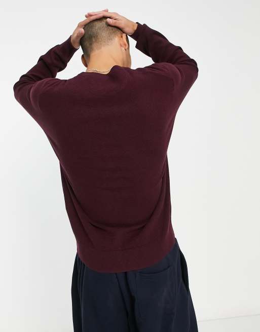 Polo Ralph Lauren icon logo textured cotton knit jumper in burgundy marl