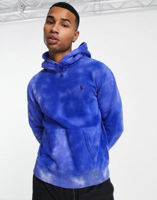 Polo Ralph Lauren icon logo tie dye fleece hoodie in blue multi