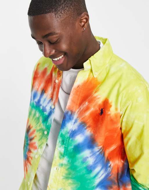 Polo Ralph Lauren icon logo tie dye oxford shirt custom regular fit in  blue/green multi | ASOS