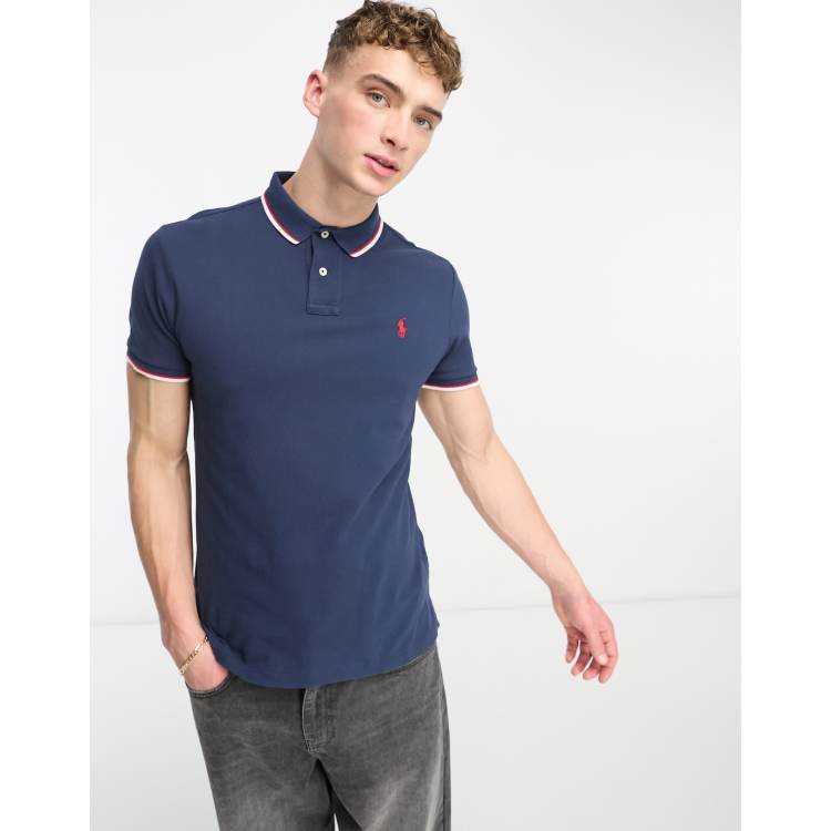 Polo Ralph Lauren icon logo tiped pique polo custom in navy |