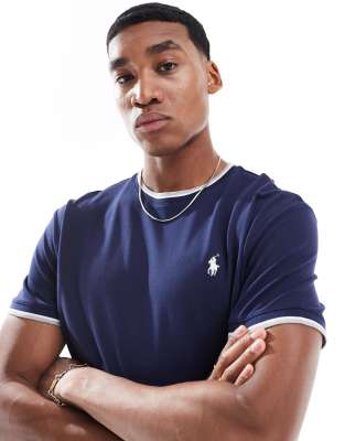 Polo Ralph Lauren Men's Navy Icon Logo Tipped Pique T-Shirt Classic Oversized Fit In