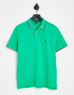 Polo Ralph Lauren icon logo tipped slim fit pique polo in mid green