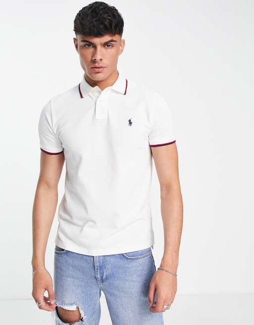 Polo Ralph Lauren icon logo tipped slim fit pique polo in white | ASOS