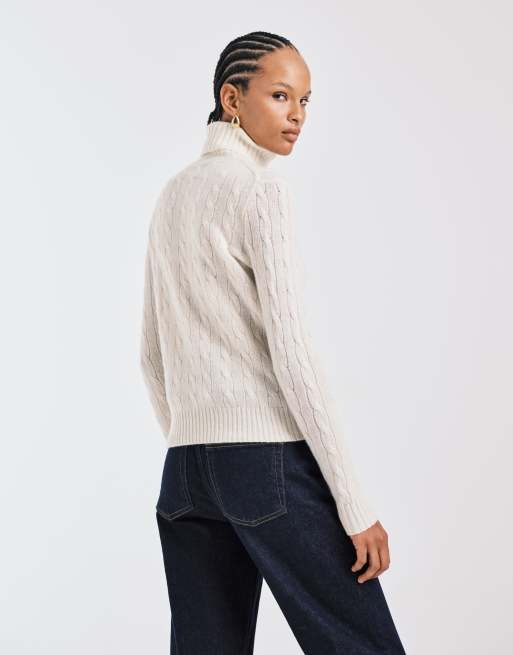 Polo Ralph Lauren icon logo turtle neck cable knit jumper in cream
